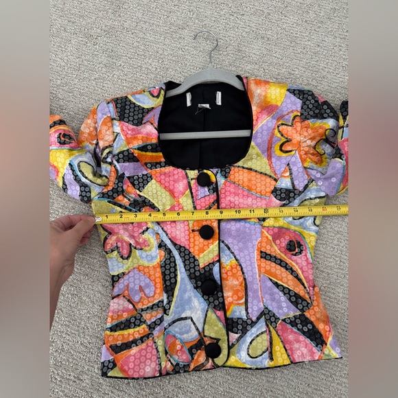A.J. Bari Vintage Multicolor Silk Sequin Button-Up Blouse Jacket Scoop-Neck Sz 2 - Picture 5 of 7